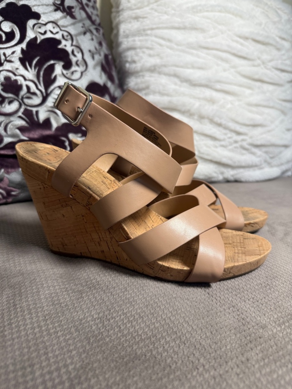 INC International Concepts Beige Cork Wedge Sandals - Picture 2 of 10